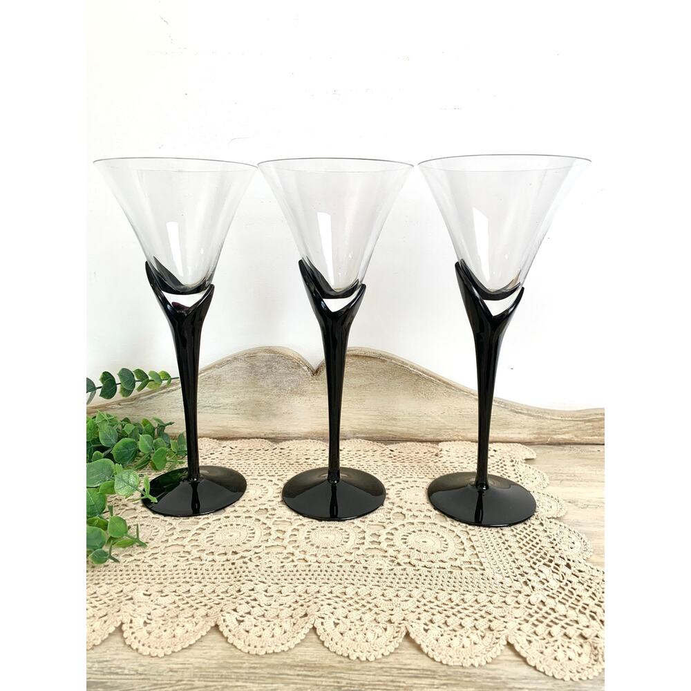 Vintage Mikasa Vogue Onyx Martini Glasses Set of 3 Black Stem Cocktail Glassware